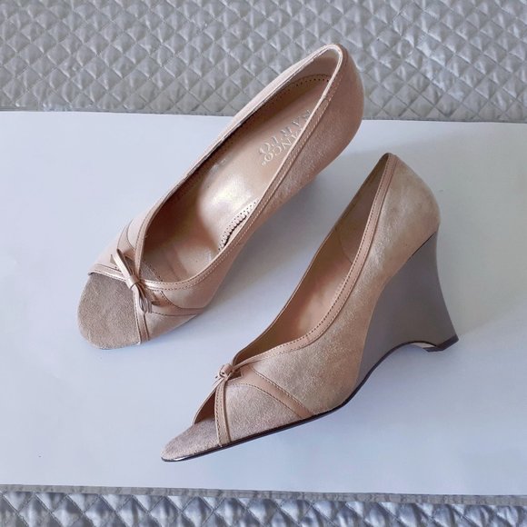 NWOT Franco Sarto pink suede open toe wedge shoes - Picture 4 of 7